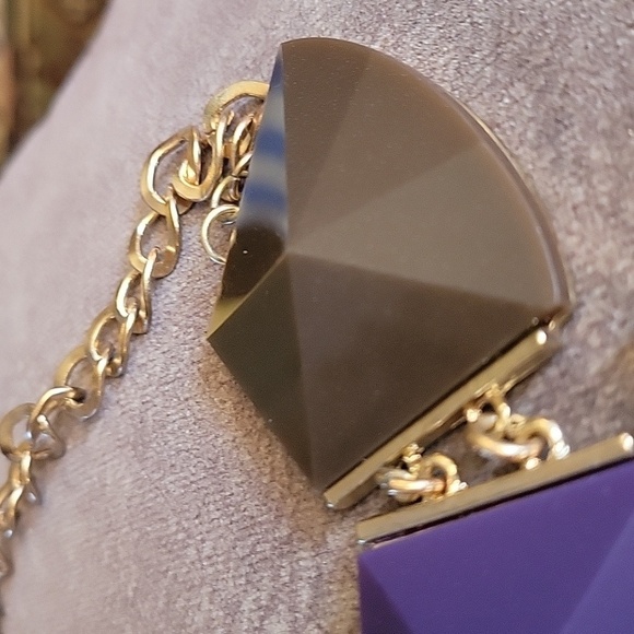 3/$30 Vtg Art Deco Geometric Hexagon Cascade Bib Chain Necklace - Picture 6 of 10